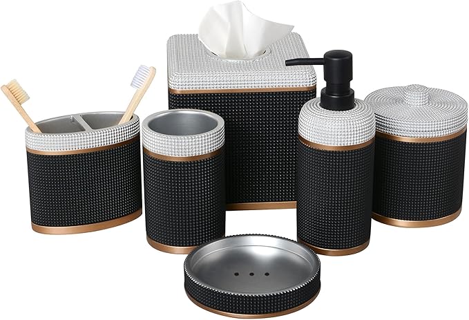 6-Piece Bathroom Accessories Set – Soap Dispenser, Toothbrush Holder, Tumbler, Soap Dish, Cotton Swab Jar & Toilet Brush – Modern Bathroom Decor Set (Seiler)