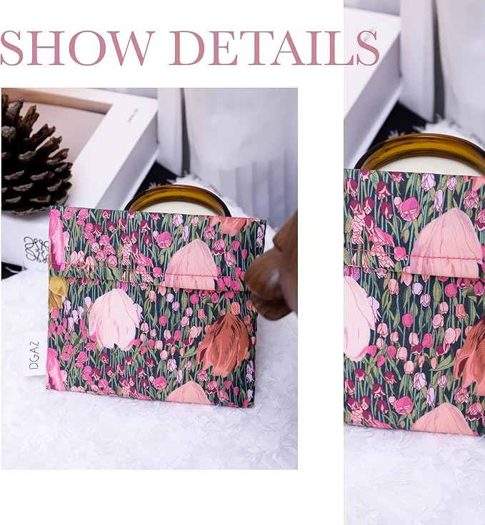DGAZ Sanitary Napkin Storage Bag, Period Bag for Teen Aged Girls, Portable Period Bag for Panty Liners/Menstrual Cup/Small Tampons，Mini Makeup Bag for Purse(Blooming Tulips)