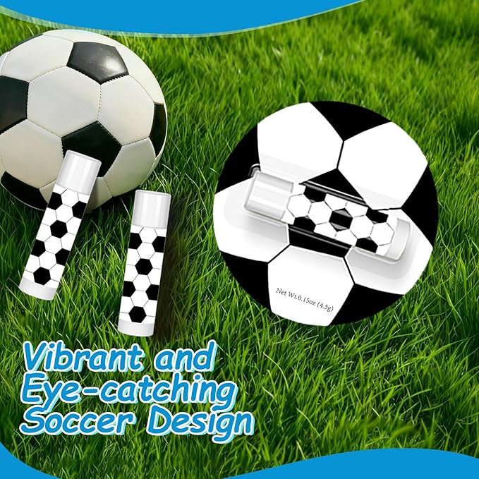 12 Pack Soccer Lip Balm for Soccer Theme Party Bulk Gifts,Beeswax Moisturizing Lip Balm,Vanilla Flavor Plumping Chapstick for Soccer Team Girls kids Men Women Sports Lovers