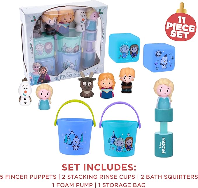 Disney Frozen Bath Toys - 11 pc Bath Value Set, Bath Toys, Finger Puppets, Rinse Cups, Foam Pump, Bath squirters