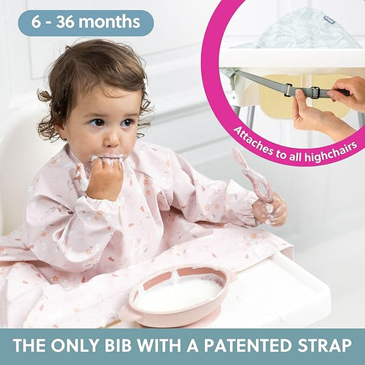 BIBaDO - Long Sleeve Baby Bibs - Babies & Toddlers 6-36 Months - Coverall Baby Led Weaning Bib - Easy Wipe, Soft & Waterproof