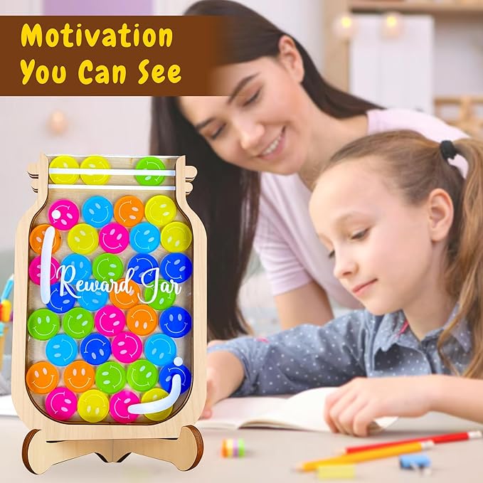 Reward Jar, Magnetic Reward Jar For Kids, 45 Smiley Tokens, Behavior Chart For Kid Home, Classroom Reward System, Reward Jar Classroom, Magnetic Reward Jar For Classroom, Class Reward Jar Magnetic
