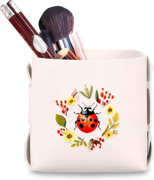 Ladybugs Makeup Brush Holder, Decorative Desk Organizer for Jewelry Pen Pencil Glasses Storage, Ladybugs Lovers Themed Gifts Stuff For Girls Teens Kids Women!