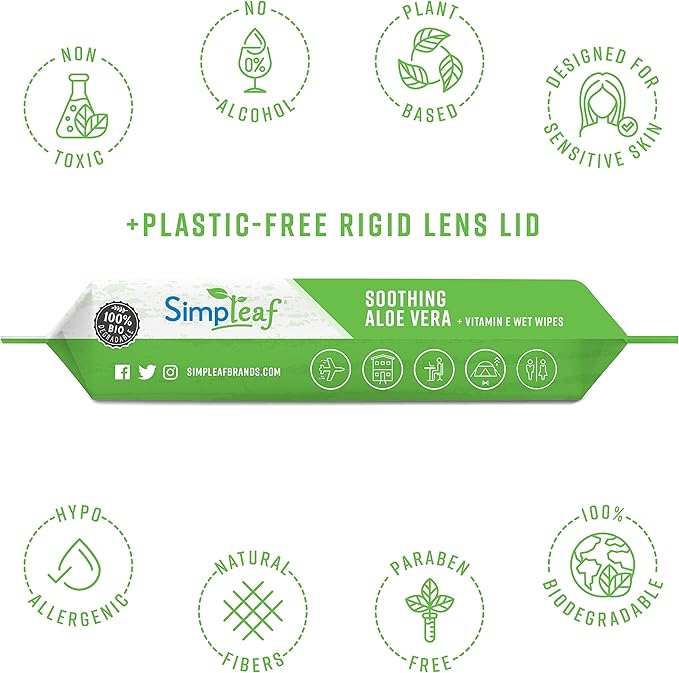 Simpleaf Flushable Wet Wipes Aloe Vera| Eco-Friendly, Paraben & Alcohol Free | Hypoallergenic & Safe for Sensitive Skin | Soothing Aloe Formula | (24 x 25 Counts Convenient Pack) 600 Counts Total