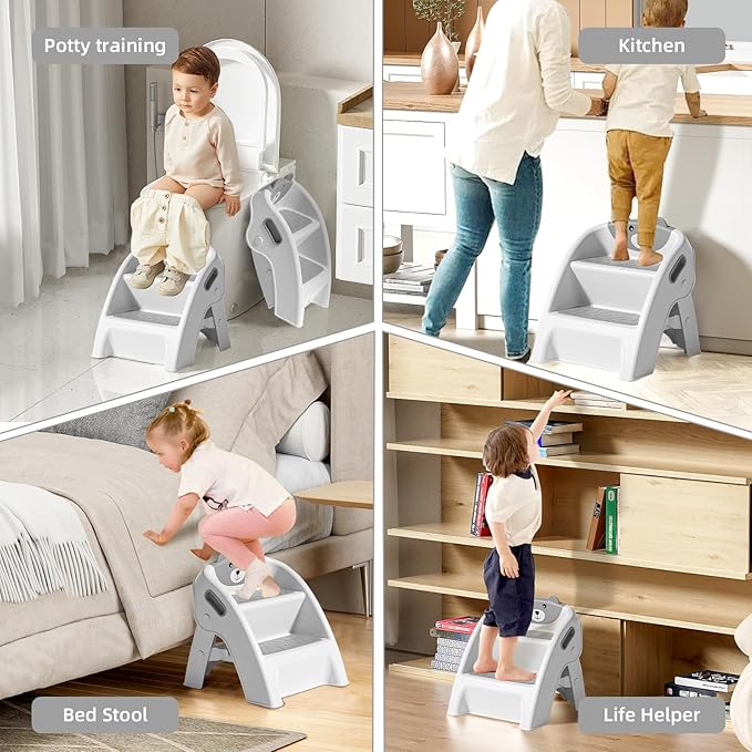 Folding Toddler Step Stool for Bathroom and Potty Training,Anti-Slip, Anti-Tip A-Frame Design with 10-Second Setup-Potty 2 Step Stool for Kids
