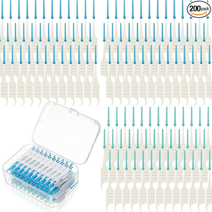 Patelai 200 Pcs Dual-Use Interdental Brushes Soft Silicone Dental Picks Toothpicks Between Teeth Brush, Tooth Flossing Brush for Cleaning Orthodontic Wire Toothbrush Clean Tool (Blue Green)