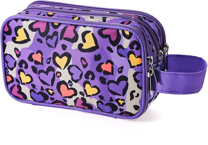 Kids Toiletry Bag for Girls, Travel Toiletry Bag for Little Young Girls Cosmetic Bag Makeup Bag Waterproof Hanging Wash Bag Toddler Toiletries, Leopard Purple