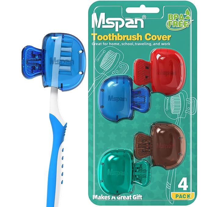 Mspan Toothbrush Head Cover Cap: Tooth Brush Protector Cute Plastic Clip Pod Compatible with Standard & Electric Toothbrush - Travel Case for Traveling & Home - 4 Packs