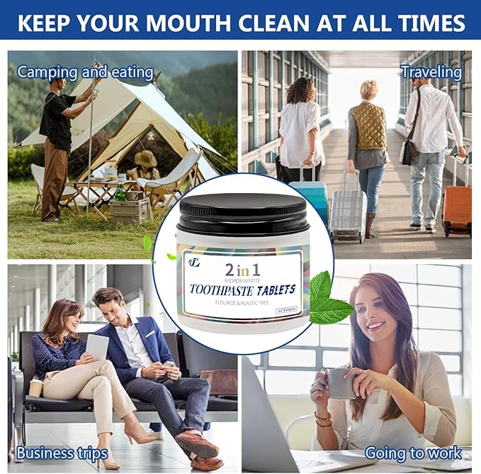 Toothpaste Tablets - Nano Hydroxyapatite, Flouride & Plastic Free, Small Size & Travel Friendly, Available for All Age People