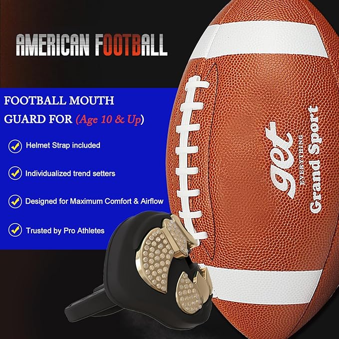 LeCool Football Mouth Guard with Connected Strap- 3D Beast Chrome Adult and Youth Mouth Guard-Mouth Piece for Sports for Maximum Air Flow and Teeth Protection