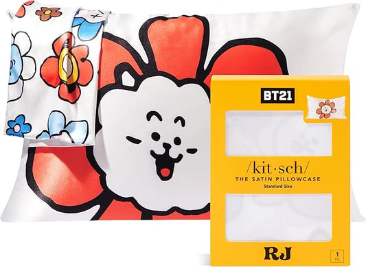 Kitsch x BT21 (RJ) Satin Pillowcase with Zipper for Hair & Skin - Softer Than Silk Pillow Cases, Smooth Cooling Pillow Cover, Wrinkle-Free, Machine Washable, Queen/Standard (19x26)