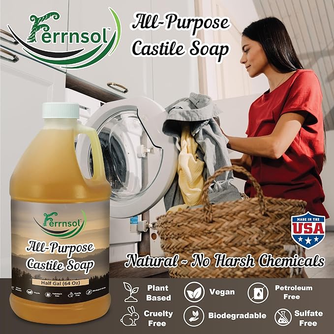 AP Castile Liquid Soap (1/2-gallon) – Unscented, Fragrance-Free, Refill – Natural Multi-Purpose Soap for Home, Hands, and More – Gentle, Non-Toxic Formula – 64oz, Made in USA