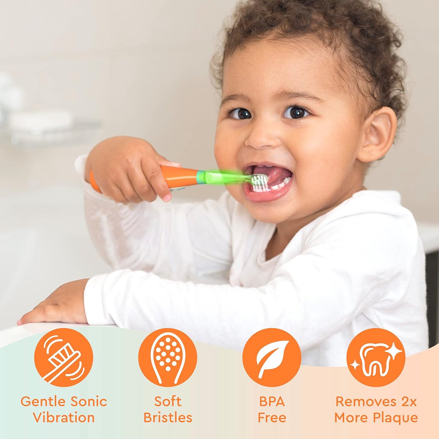 Brusheez Little Toddlers’ Sonic Toothbrush - Safe & Gentle Toothbrush for Ages 1-3 with Built-in, Light-Up 2-Minute Timer, Extra Brush Head, & Storage Base for First-Time Brushers (Fuzzy The Fox)