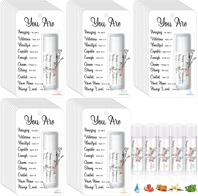 25 Pack Christian Religious Gifts Bulk Bible Verse Lip Balms 5 Flavor for Women Men Christian Religious Church Party Favors with Scripture Inspirational Gifts for Coworkers Staff (Classic)