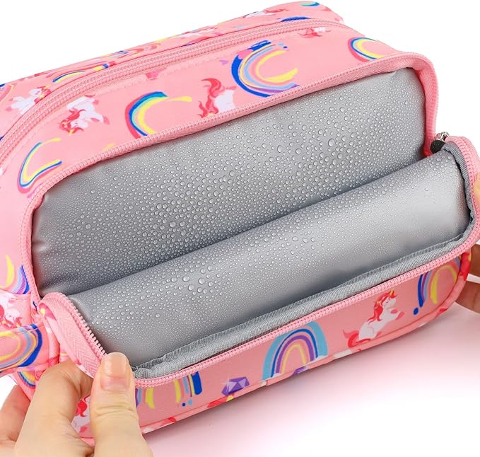 Unicorn Kids Toiletry Bag for Girls, Travel Toiletry Bag for Little Young Girls Cosmetic Bag Makeup Bag Waterproof Hanging Wash Bag Toddler Toiletries, Rainbow Pink