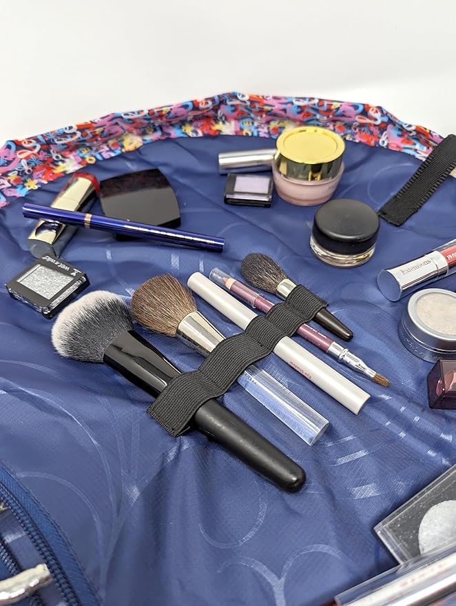 Lay-n-Go Cosmo Layflat Drawstring Cosmetic & Makeup Bag Organizer w/Zipper Pocket, Brush Loops & More, Cinch to Close, Lay Flat to Use, Durable, Machine Wash, Travel Toiletry Bag (20", Love)