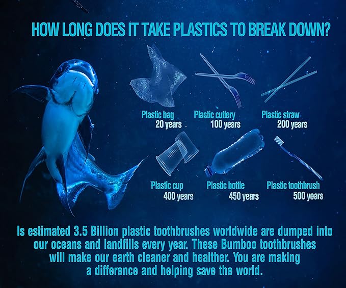 4 Count I Bamboo Toothbrush I Soft Bristles Best for Sensitive Gums I Charcoal I Vegan I Natural Wood I BPA Fee I Recyclable I Compostable I Biodegradable | Environmentally Friendly