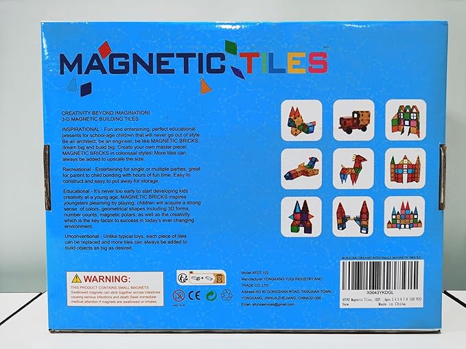Magnetic Tiles, 102PCS Magnet Building Blocks with 2 Cars, 3D Diamond Magnetic Blocks, Construction Stem Toys for Kids, Educational Toys for Boys Girls Ages 3 4 5 6 7 8 (102 PCS)