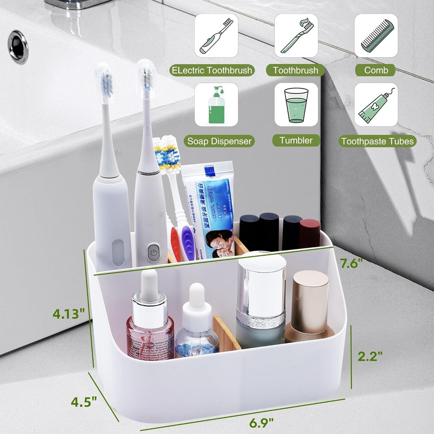 Electric Toothbrush Holders for Bathrooms,White Tooth Brushing Holder,Kids Toothpaste Holder with Dividers,Bathroom Countertop Organizer,Tooth Brush Storage Caddy for Sink Vanity Office