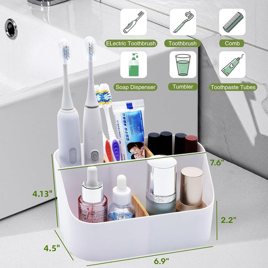 Electric Toothbrush Holders for Bathrooms,White Tooth Brushing Holder,Kids Toothpaste Holder with Dividers,Bathroom Countertop Organizer,Tooth Brush Storage Caddy for Sink Vanity Office