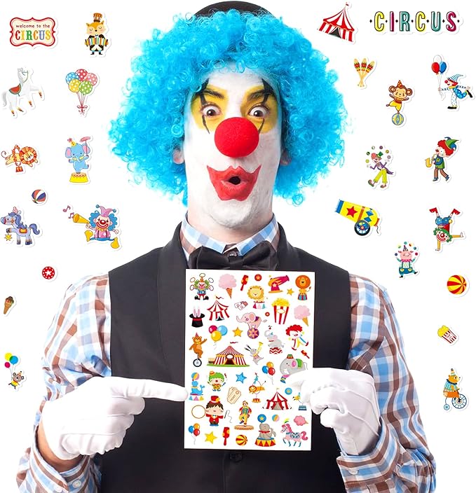 Cute Carnival Circus Stickers 820 Count Party Goodie Gifts Bags Decor Red White Elephant Clown Adhesive Stickers for Kids Girls Boys Birthday Invitations Art Craft Decor School Game Class Rewards