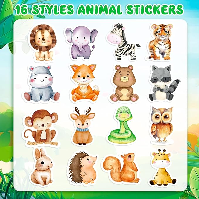 1200 Pcs Animal Stickers for Kids 2 Roll Nature Stickers Cute Roll Sticker Bulk for Teacher Reward School Supplies Incentives (16 Styles)