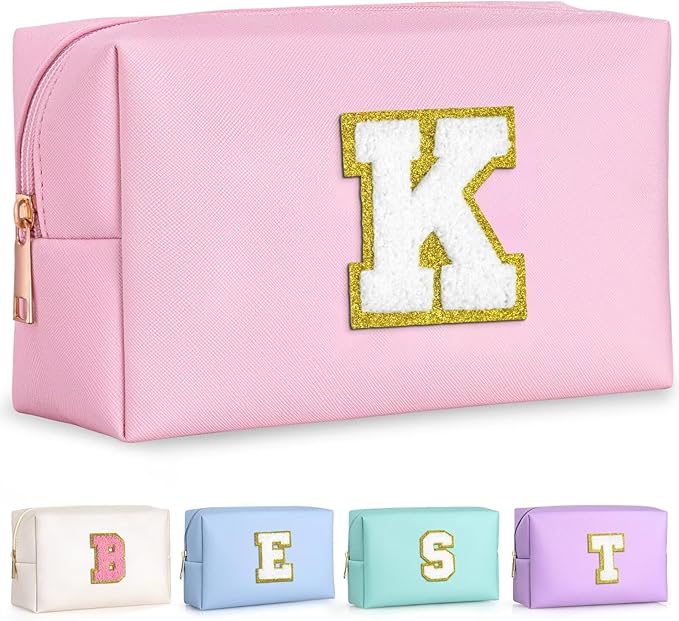 TOPEAST Christmas Gifts for Women Teen Girls - Stocking Stuffers for Teen Girls Gifts Trendy Stuff, Travel Makeup Bag, Initial Cosmetic Bag Toiletry Pouch (Pink K)