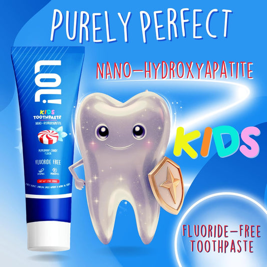 LOL Kids Fluoride-Free Toothpaste 2-Flavors Pack | Nano-Hydroxyapatite, Probiotics, Vitamins A, C, E | Safe if Swallowed, No SLS | 1 Peppermint, 1 Cinnamon Flavor