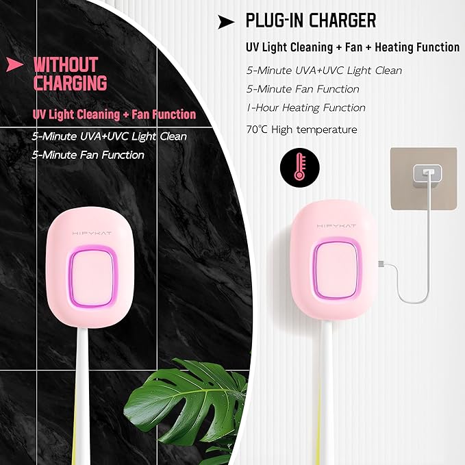 Toothbrush Sanitizeri Case with U V-C Lights, Dryer Heating, Fan Drying - Rechargeable Portable Toothbrush Cover, Magnetic Wall Mount Sterilizeri Box for Home, Travel & Fits All Toothbrushes