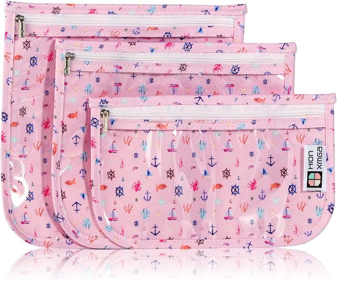 TSA Approved Toiletry Bag, Set of 3 Clear Travel Toiletry Bag Quart Size Zipper Travel Pouch, Waterproof Makeup Cosmetic Bag for Women Men Kids Toiletries Carry on, Sailing