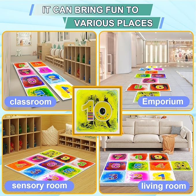 Sensory Floor Mats Kids Autism - Liquid Sensory Tiles with Numbers for Children Over Three Years Old- Sensory Floor Pads for Classroom