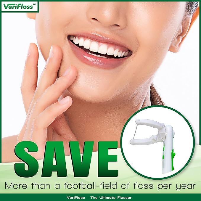 VeriFloss Dental Flosser with 10 Head Refill - Teeth Flossers for Adults & Kids, Flossing Tool - Ergonomic Design w/360° Swivel Head, Glide Lock - Reusable Floss Picks, Cleaning Kit - VeriFresh