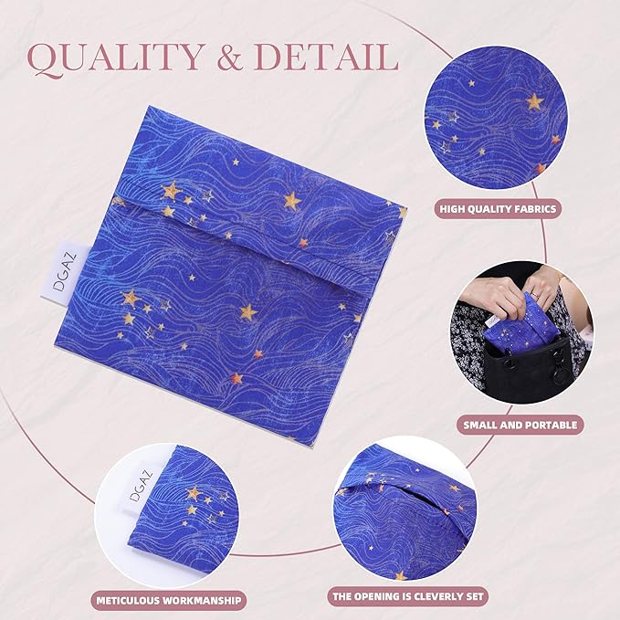 DGAZ Sanitary Napkin Storage Bag, Period Bag for Teen Aged Girls, Portable Period Bag for Panty Liners/Menstrual Cup/Small Tampons，Mini Makeup Bag for Purse(Starry Sky)