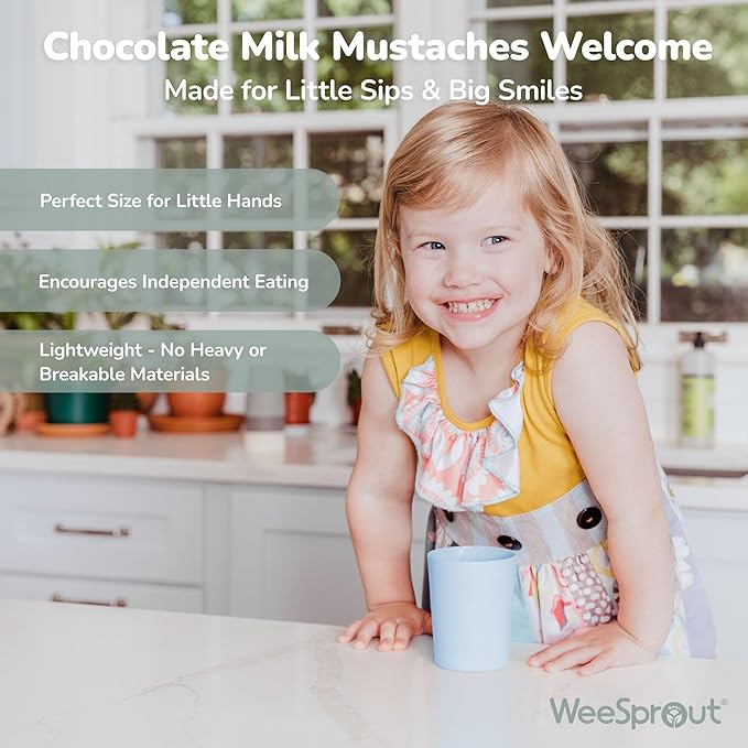 WeeSprout Bamboo Toddler Cups, 10 oz Set of Four, Babies, Big Kids & Toddlers, Made With All Natural Bamboo, Dishwasher Safe (Pastel Coral, Blue, Mint & Off White, 10 oz (Without Lids))