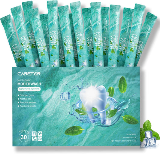 Mouthwash Travel Size Portable Packets to Go, Alcohol & Fluoride Free Fresh Mint MouthwashStrips for Superior Oral Hygiene,30 Individual Disposable Mouthwash Packs(Pack of 30)