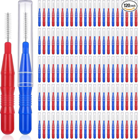 120Pcs Interdental Brushes 2 Sizes, 360° Bendable Soft Bristles Braces Brush Dental Brushes Between Teeth Gum Interdental Brushes for Gum Braces Oral Teeth Cleaning Tool