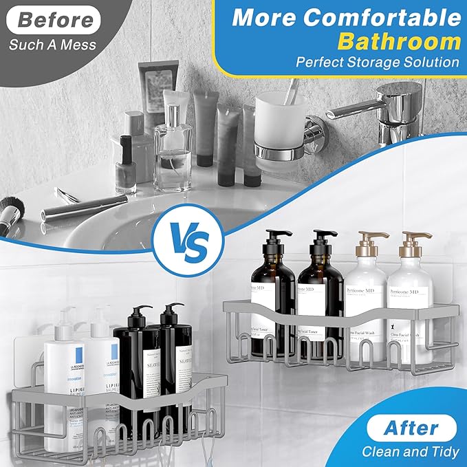 EUDELE 5-Pack Rustproof Stainless Steel Shower Caddy Set– No Drill Adhesive Bathroom Organizer, Space-Saving Shower Shelves for Apartment Essentials, Bathroom/Kitchen Storage Home Decor-L Size