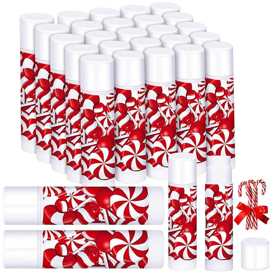 25 Pack Christmas Lip Balms Bulk Christmas Candy Peppermint Cane Scented Holiday Flavor Lip Balm Gifts Xmas Party Gifts Bulk Xmas Items Stocking Stuffers for Women Men Staff Employee (Lollipop 1)