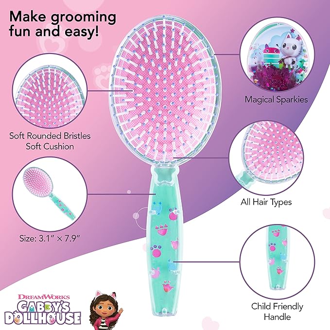 Gabby's Dollhouse Hair Brush with Magical Sparkling Stars Confetti HairBrush - Kids Ages 3+