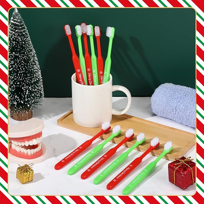 Merry Christmas Toothbrushes, Individually Wrapped Toothbrush for Giveaways, Christmas Toothbrushes Dental Care Oral Health (48 Pcs)