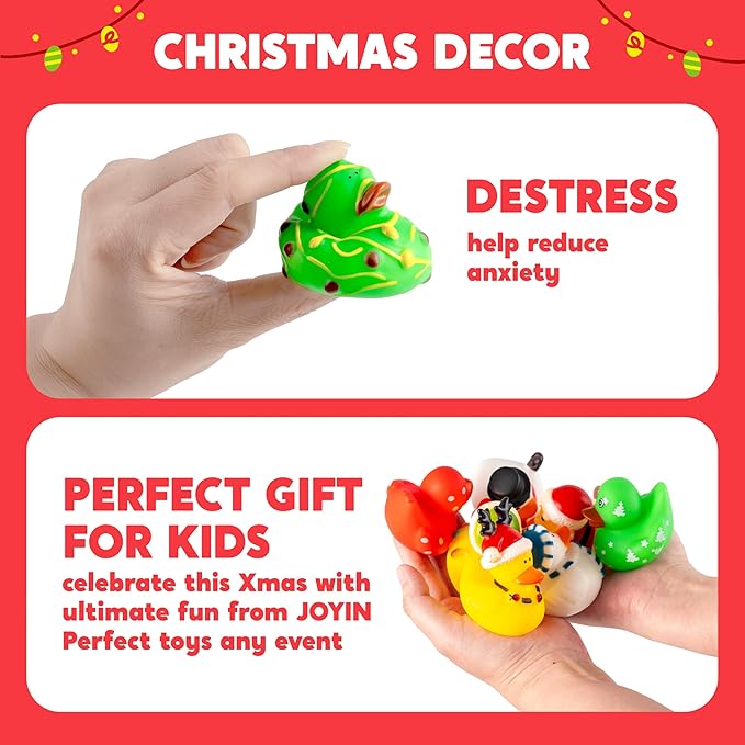 JOYIN 24 PCS Christmas Ducks Baby Bathtub Toys, Assorted Xmas Rubber Duckies for Kids Gifts, Ducky Toddler Bath Toys Rubber Duck Bulk for Stocking Stuffers Party Favor Baby Shower Pool Toys