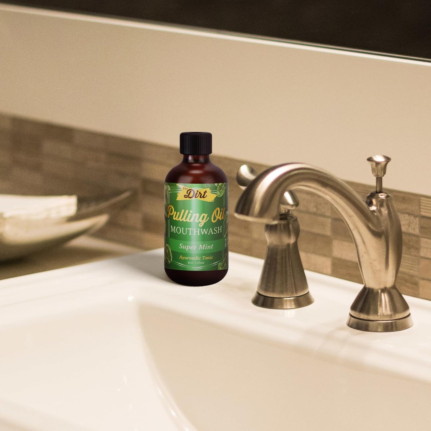 THE DIRT Oil Pulling Mouthwash - Gluten Free - Removes Plaque, Tartar, Bad Breath & Whitens Teeth (Super Mint, 4 Ounce)