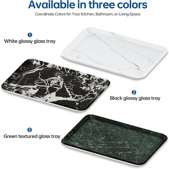 Vanity Decorative Tray, 12" x 8" White Marble Pattern Perfume Tray, Bathroom & Countertop Organizer for Soap, Jewelry, Candle