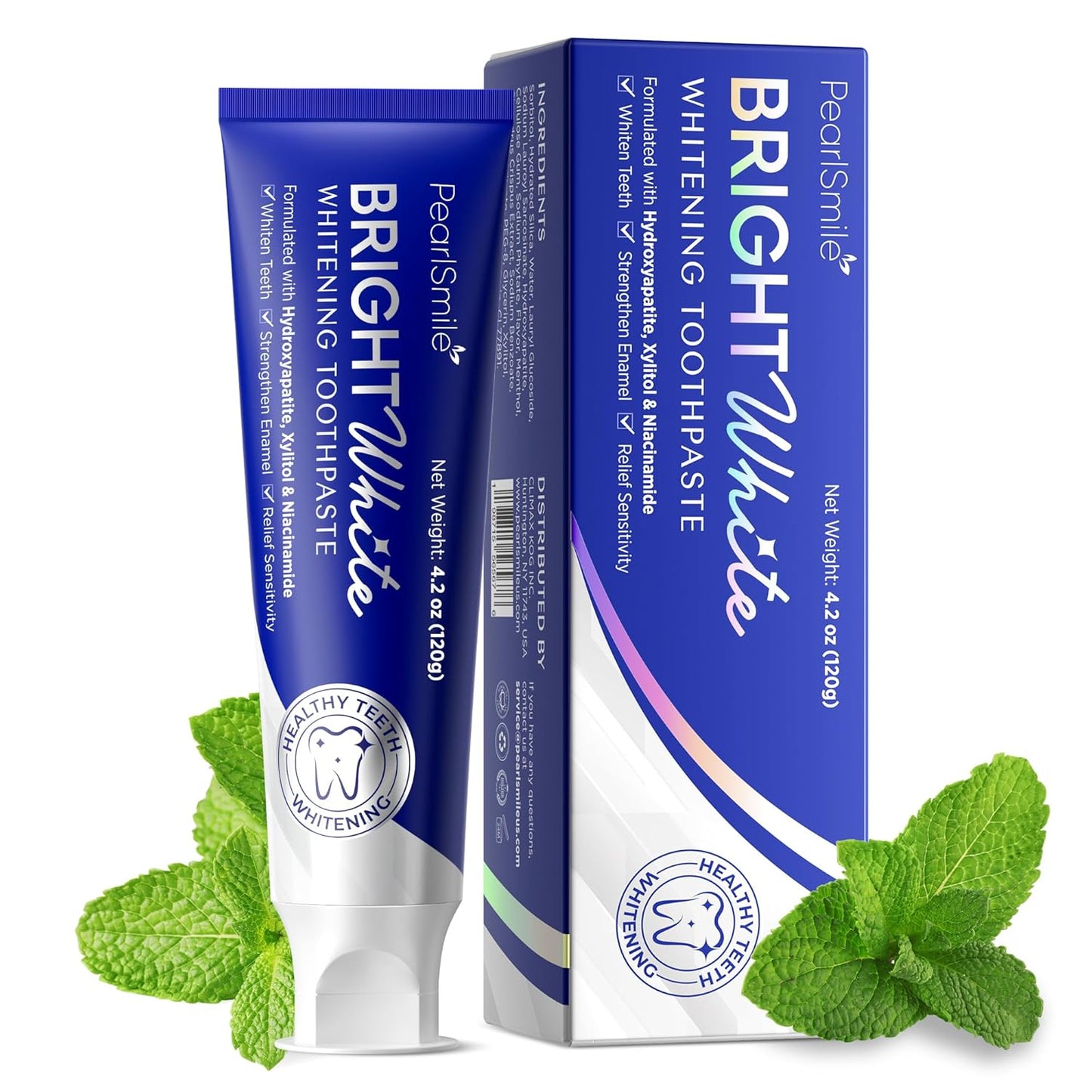 PearlSmile Hydroxyapatite Niacinamide Whitening Toothpaste – 5% Niacinamide + 10% Nano-Hydroxyapatite (nHAp) – Strengthens Enamel & Remineralizes – Fluoride-Free, 4.2oz (Pack of 1)