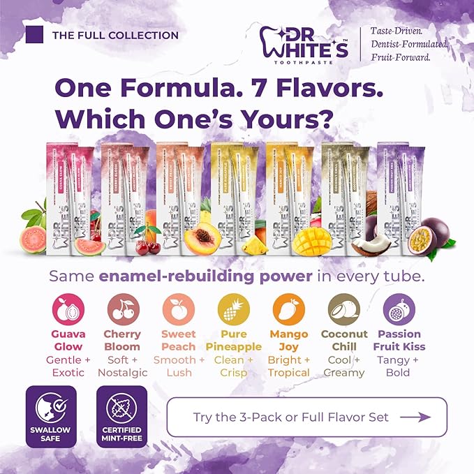 Dr. White’s Fluoride-Free nHA Toothpaste; Dentist-Formulated, Nano Hydroxyapatite + Xylitol, Sensitivity Relief Complex™, Mint-Free, Enamel Safe, Swallow-Safe (3.5 Oz, Passion Fruit Kiss)