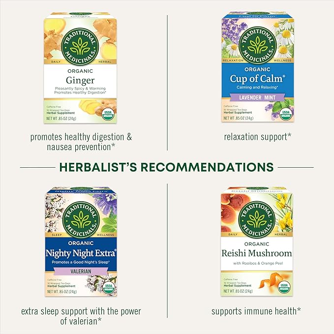 Traditional Medicinals - Organic Lemon Balm Herbal Tea (6 Pack) - Stress Relief & Supports Digestion - 96 Tea Bags Total