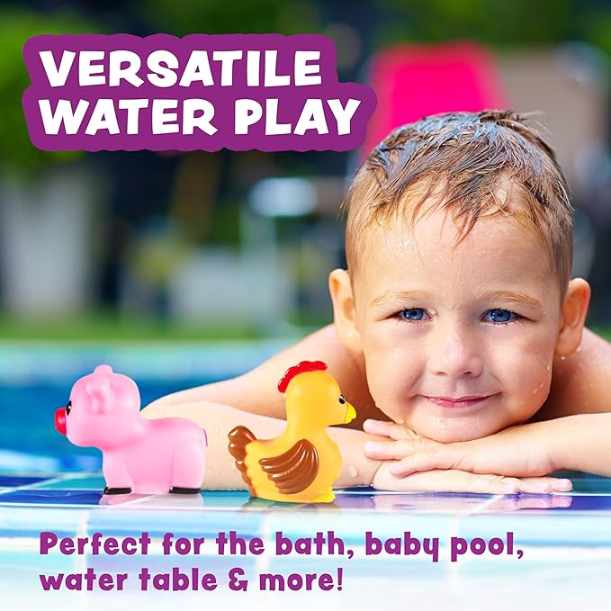 Tub Works® Barnyard™ Mold Free Bath Toys, 12 Pack | Sealed, No Hole Bath Toys Design Keeps Moisture Out | Soft, Squeezable & Float on Water | Farm Animals Baby & Toddler Bathtub Toys | Baby Pool Toys