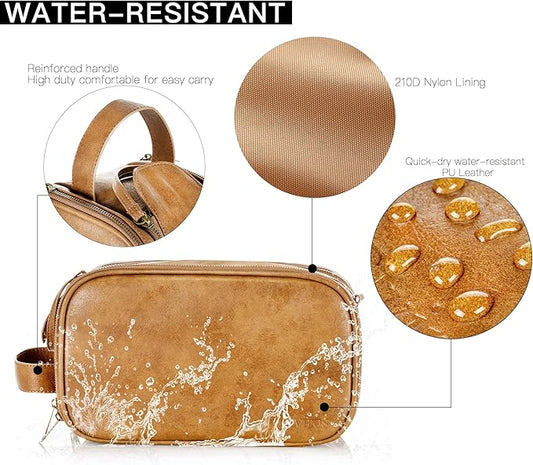 Elviros Toiletry Bag for Men, Large Travel Shaving Dopp Kit Water-resistant Bathroom Toiletries Organizer PU Leather Cosmetic Bags