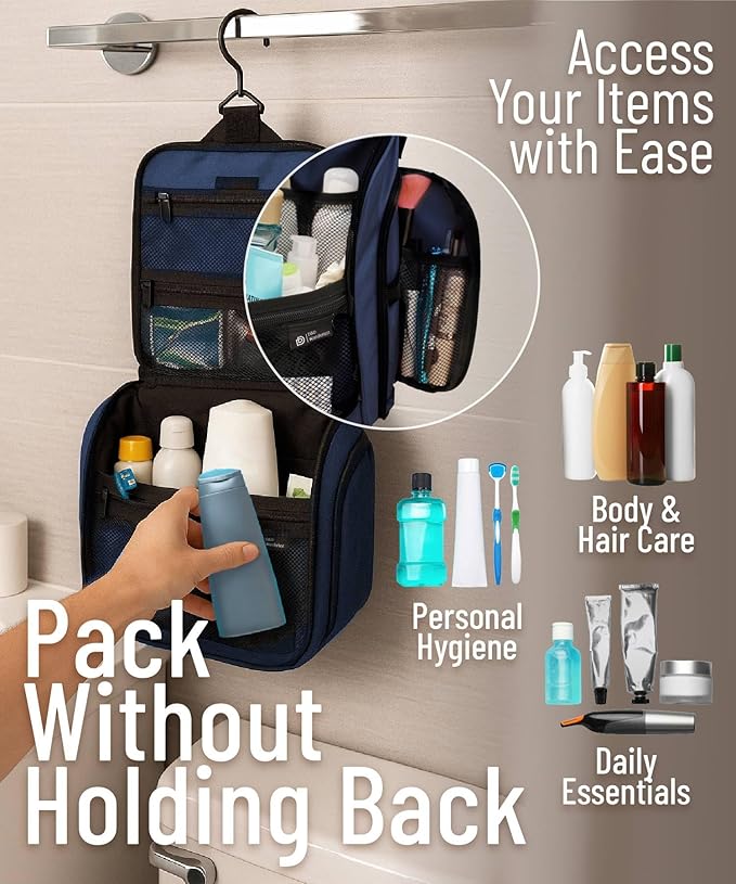 DD D&D Wanderlust D&D Hanging Travel Toiletry Bag for Men and Women – Cosmetics, Makeup and Toiletries Organizer Kit with 10 Compartments