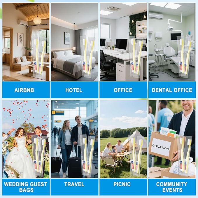 Disposable Toothbrush with Toothpaste Set Bulk, Individually Wrapped Soft Bristles Travel Size Medium Manual Toothbrushes Kit for Hotel/Travel/ Business/Donation/Homeless/Charity/Camping (60 Pack)